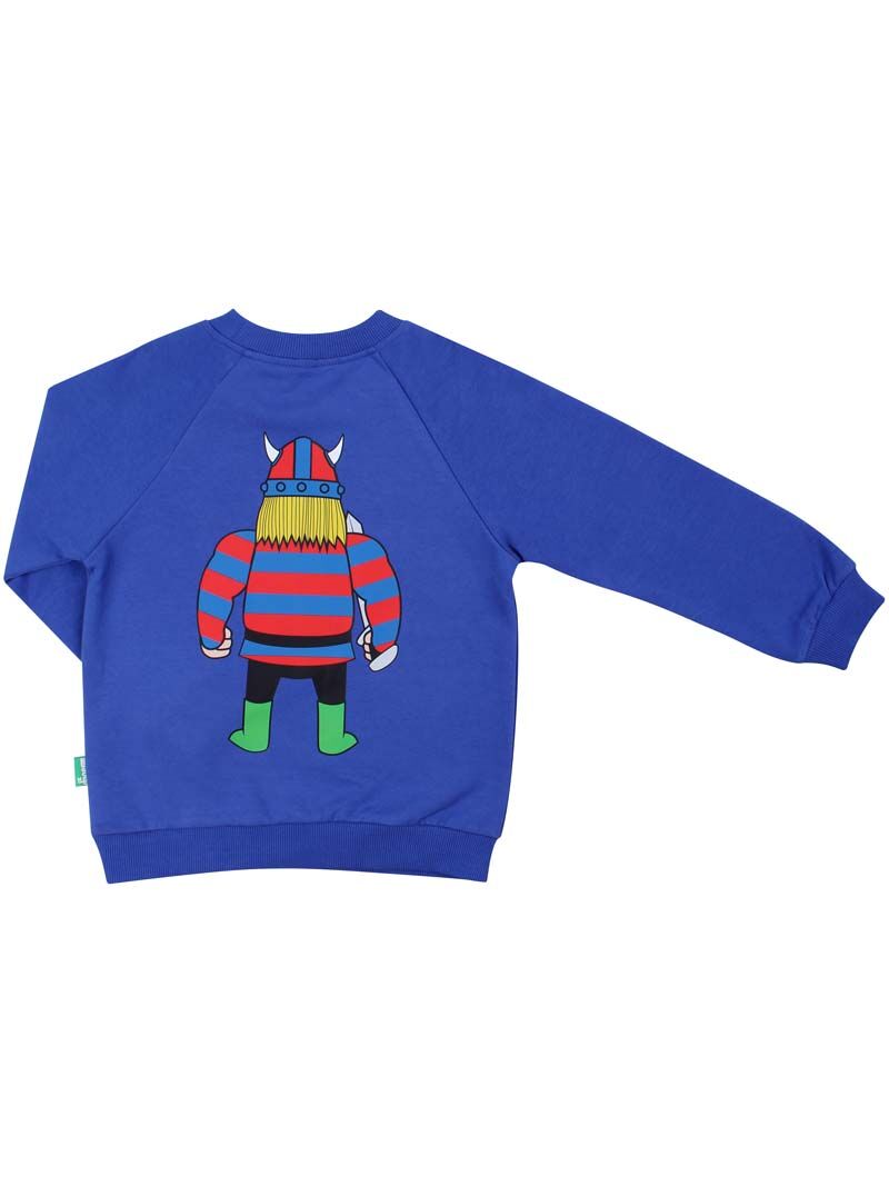 Blå sweater med viking til børn.