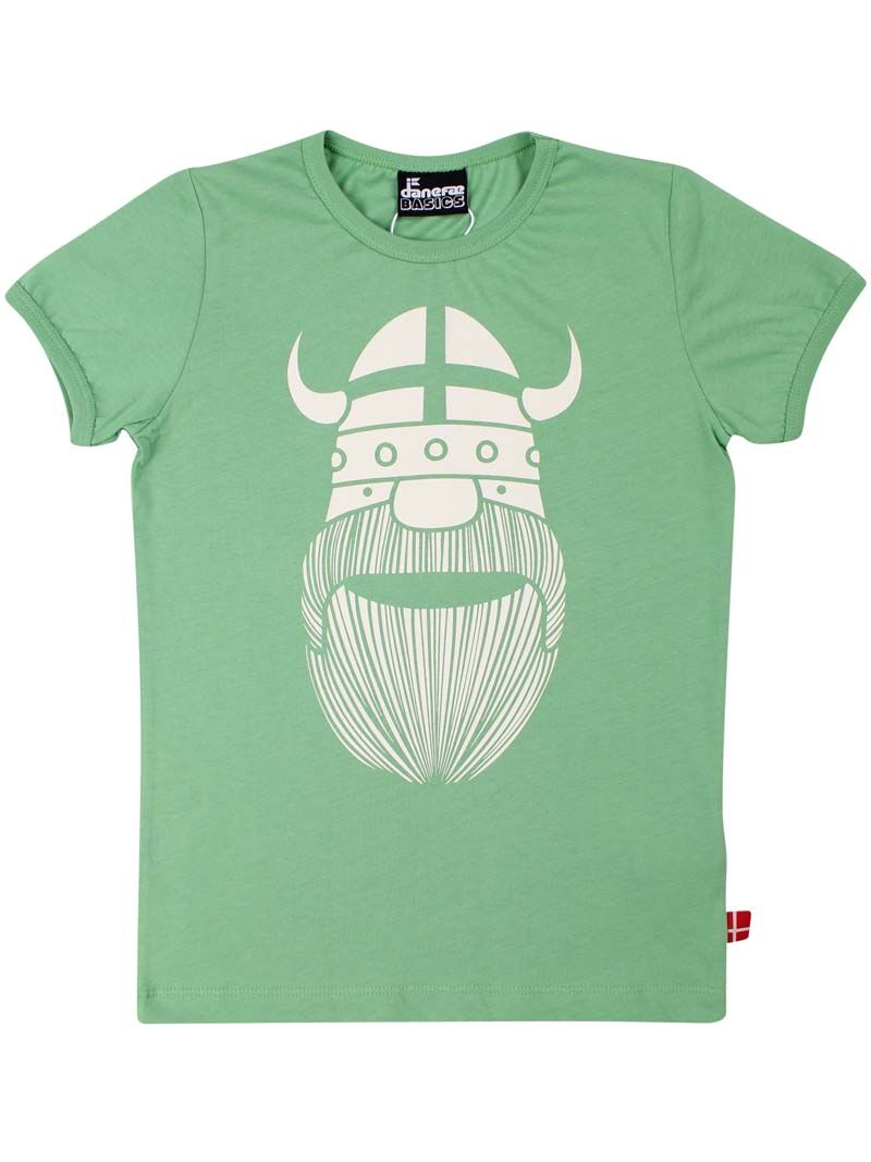 Sød grøn t-shirt i bomuld til børn med print af vikingen Erik