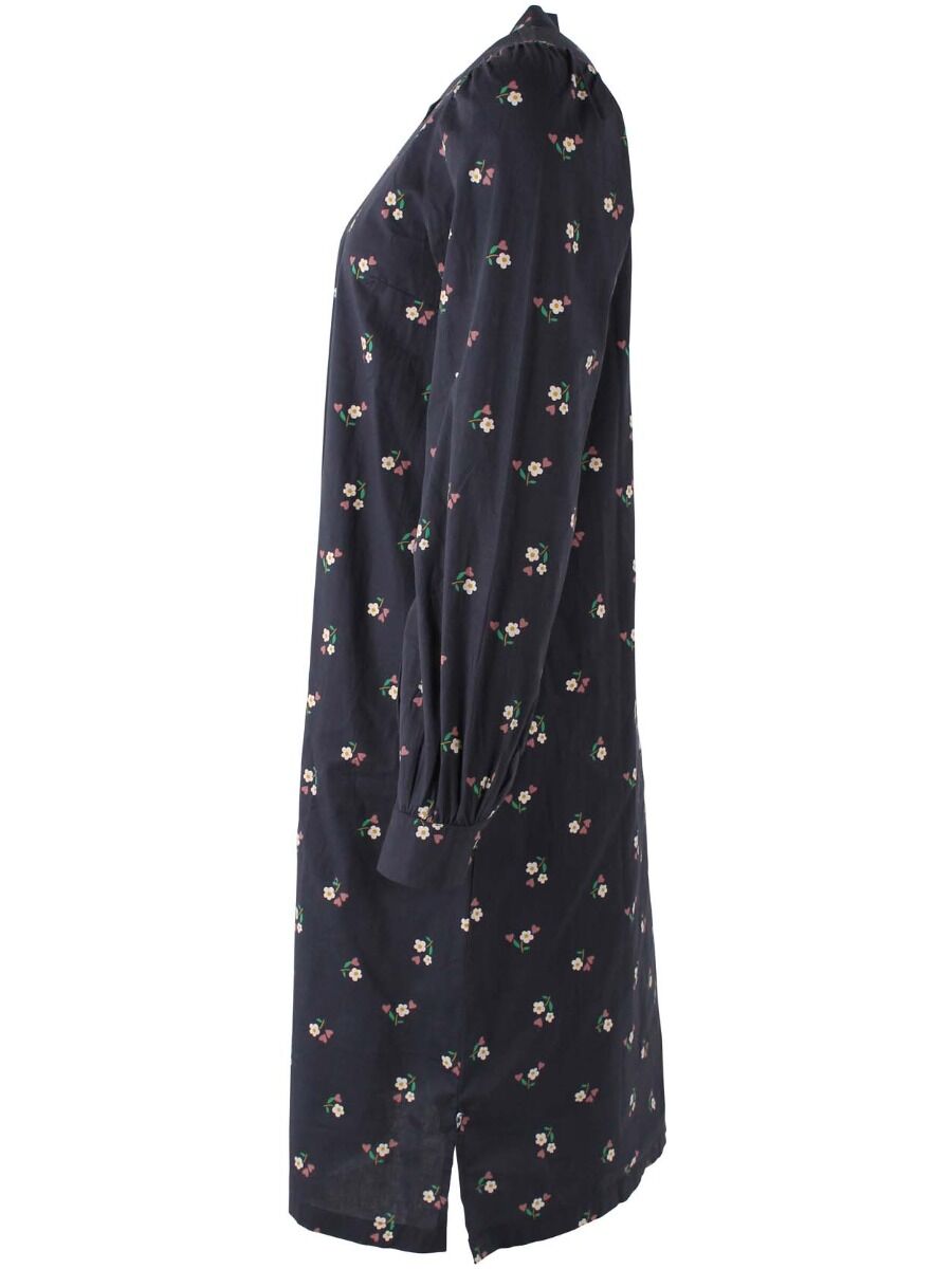 Danesocial Poplin Dress Black MINIFLOWER
