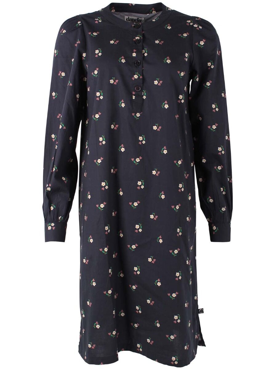 Danesocial Poplin Dress Black MINIFLOWER