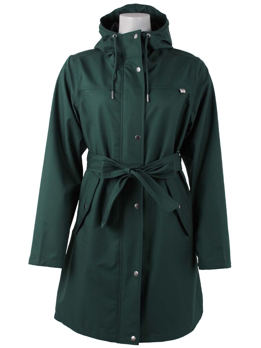 Vandtæt regnfrakke i mørkegrøn til kvinder