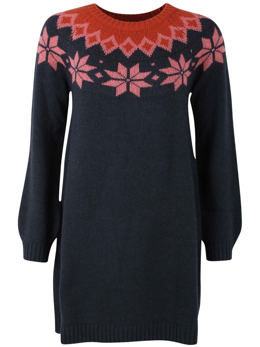 Danesukkertop Wool Sweater Dress Dk Navy/Old Rose/Brick