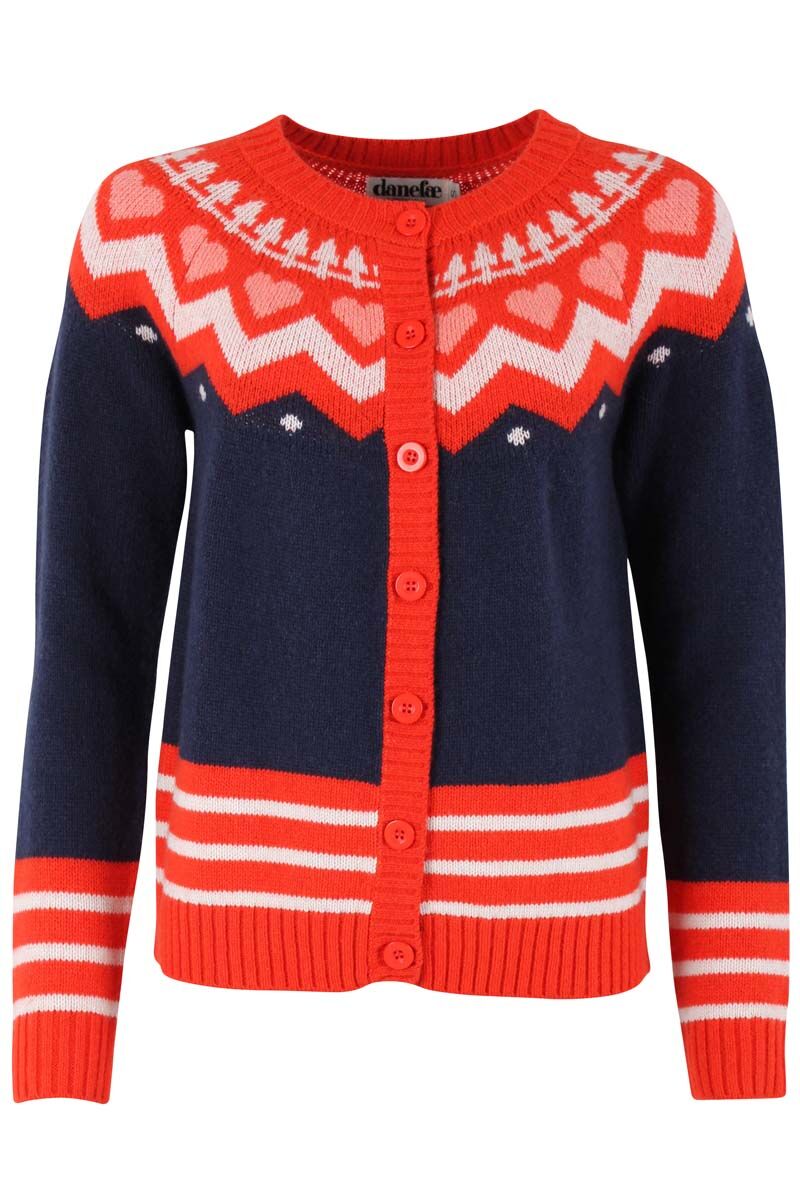 Dananja Wool Cardigan Navy/Bright Red/Chalk