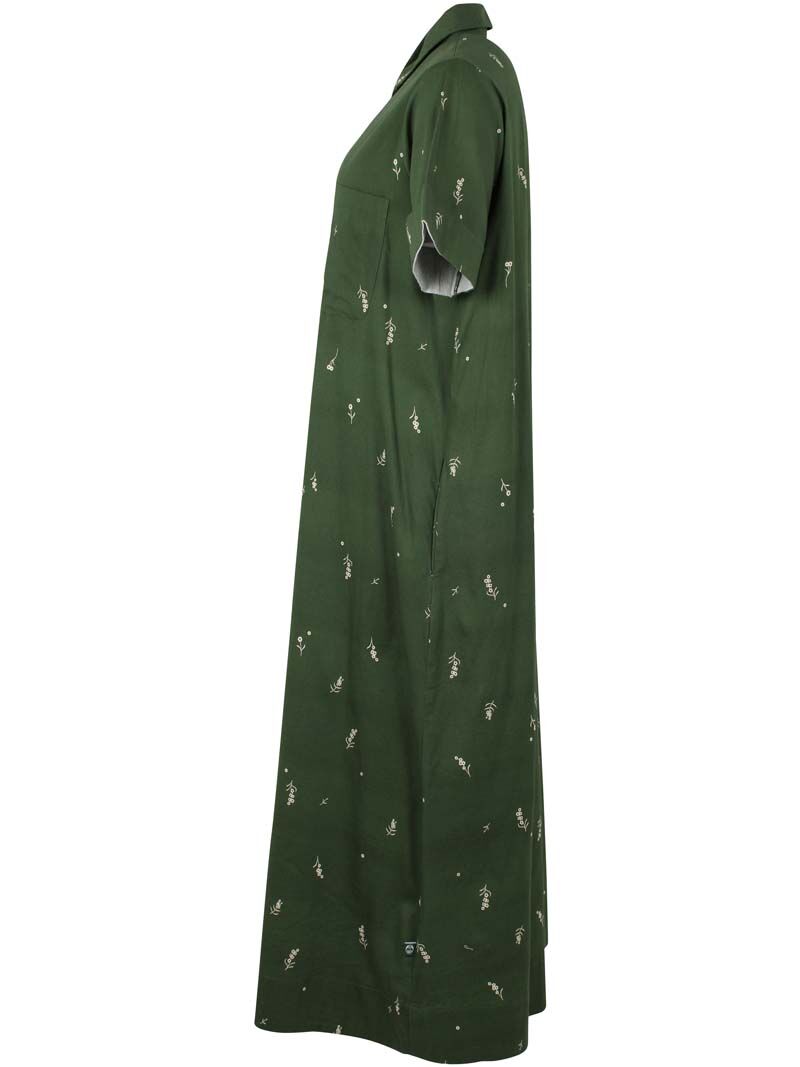 Danapril SS Poplin Dress Army/Chalk MARKBLOMST