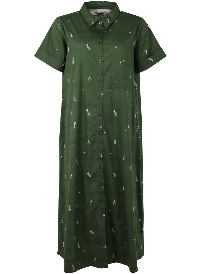 Danapril SS Poplin Dress Army/Chalk MARKBLOMST