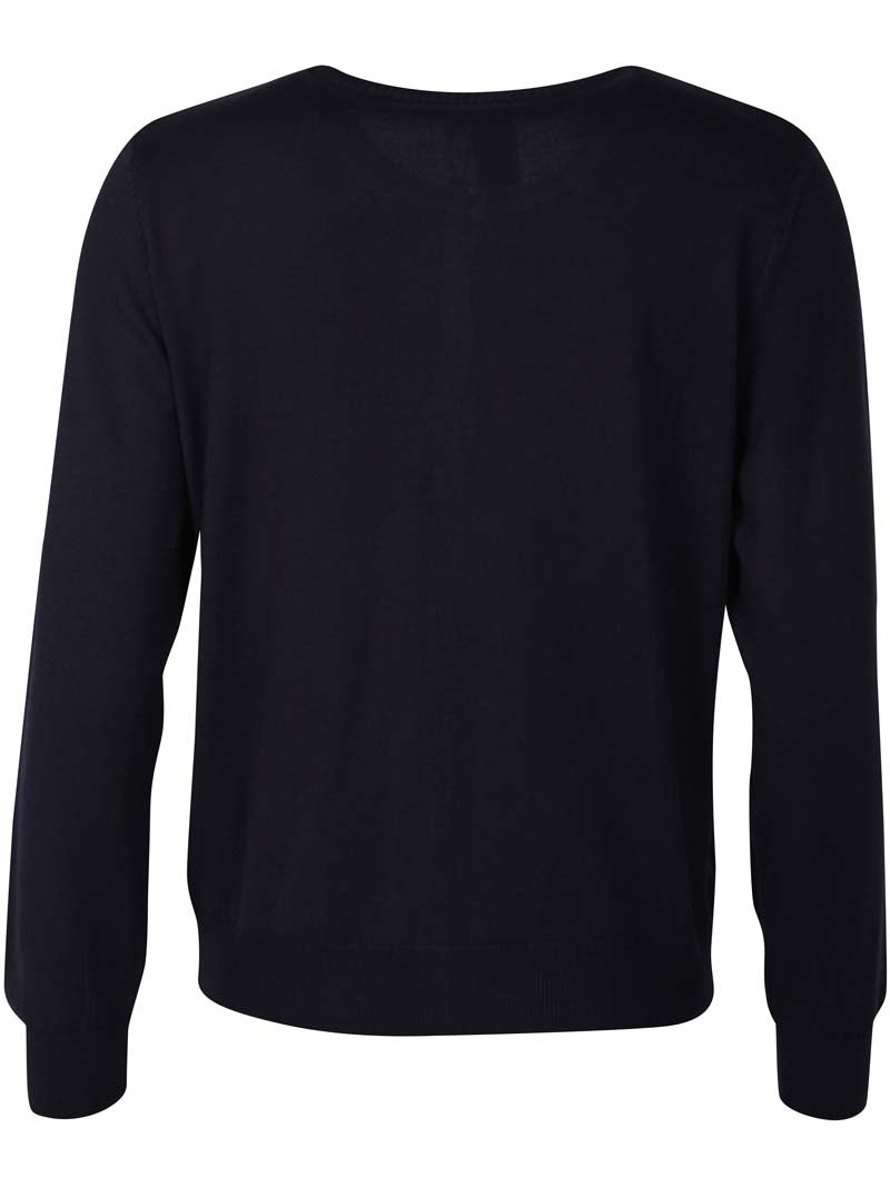 Flot cardigan i mørk navyblå med rund hals til kvinder