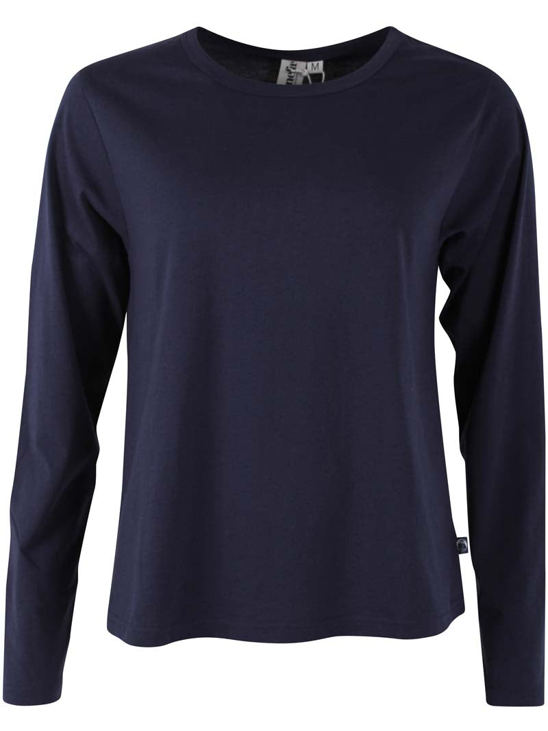 Langærmet bluse i mørk navyblå til kvinder