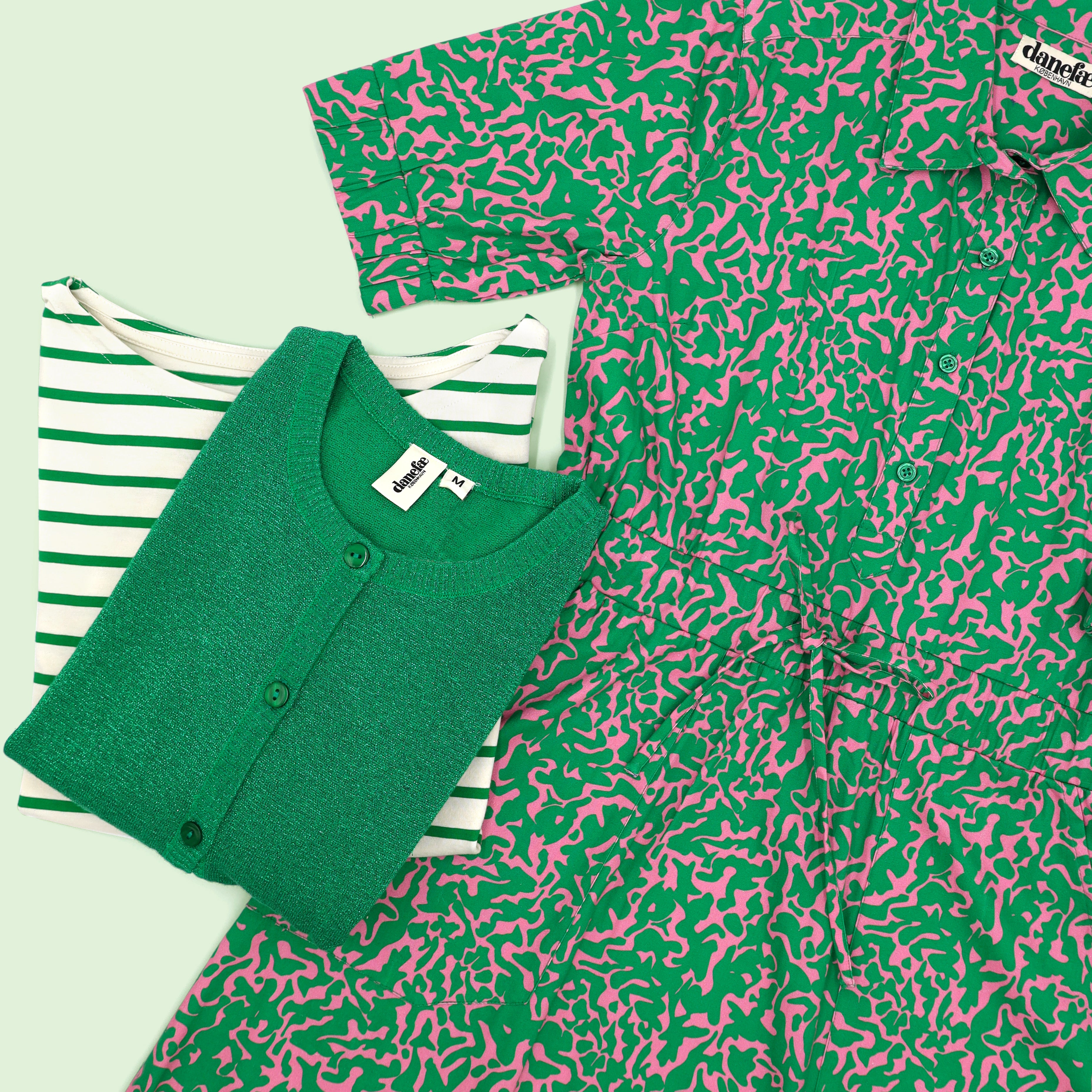 Danesusanne Poplin Dress Grass Green/Lovely Rose RIPPLES