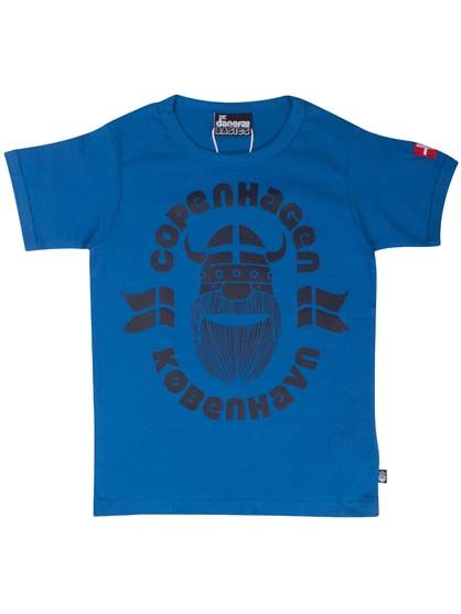 Sød blå t-shirt i bomuld til børn med print af vikingen Erik