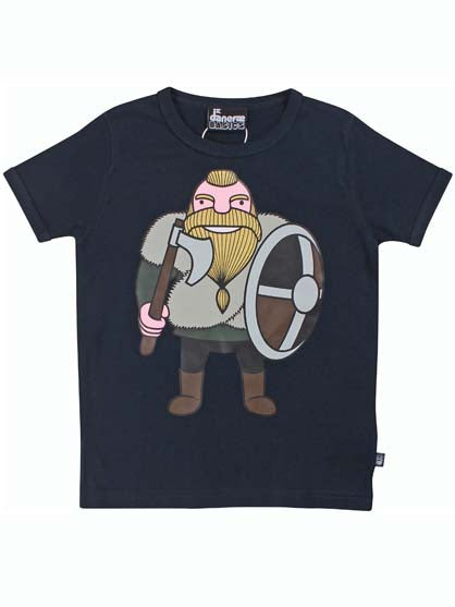 Sød navyblå t-shirt i bomuld til børn med print af vikingen Harald