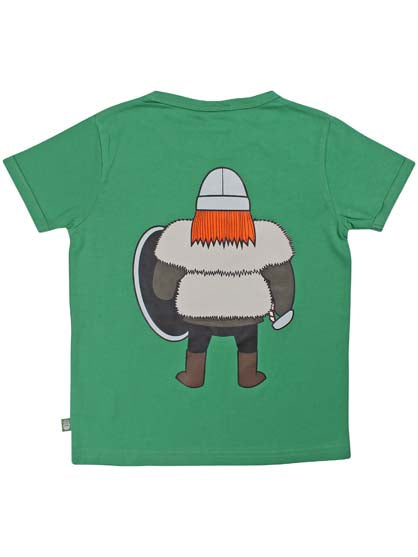 Sød grøn t-shirt i bomuld til børn med print af vikingen Ragnar