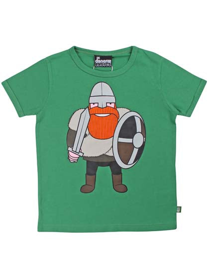Sød grøn t-shirt i bomuld til børn med print af vikingen Ragnar