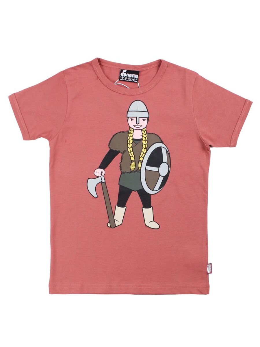 Sød rosagrå t-shirt i bomuld til børn med print af vikingen Sif