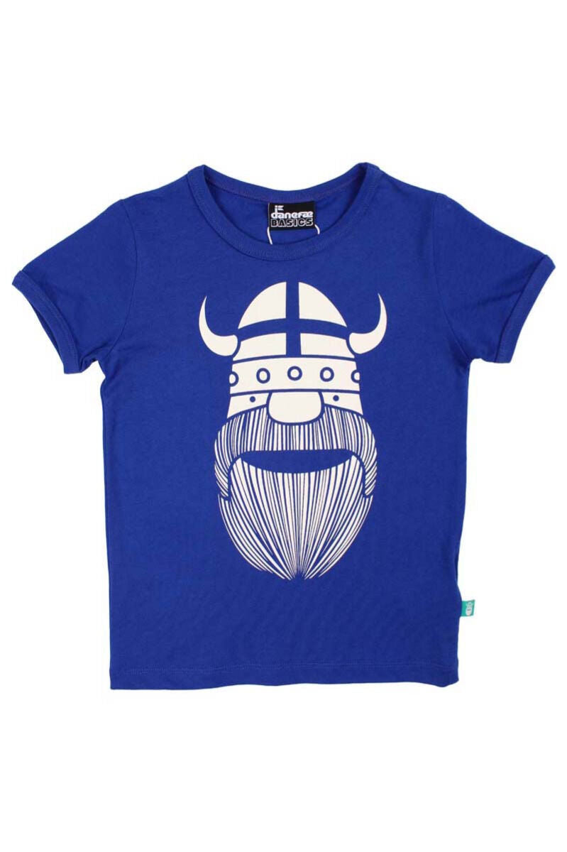 Sød blå t-shirt i bomuld til børn med print af vikingen Erik
