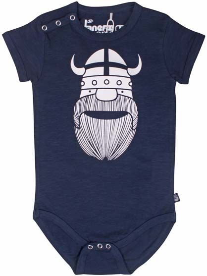 Sød navyblå bodystocking i bomuld med print af viking til baby