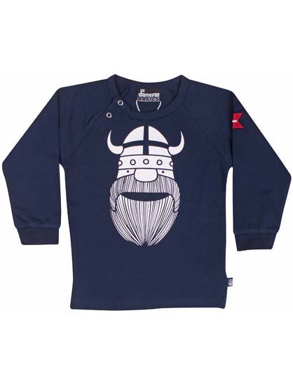Navyblå bluse til baby med print af viking