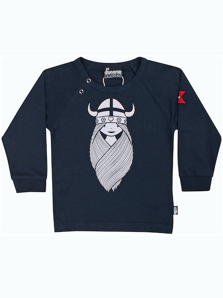 Navyblå bluse til baby med print af viking