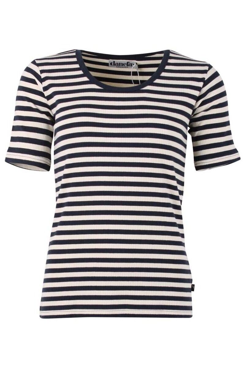 Lækker t-shirt med navyblå og hvide striber til kvinder