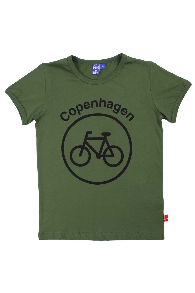 Armygrøn t-shirt i bomuld til børn med print af cykel