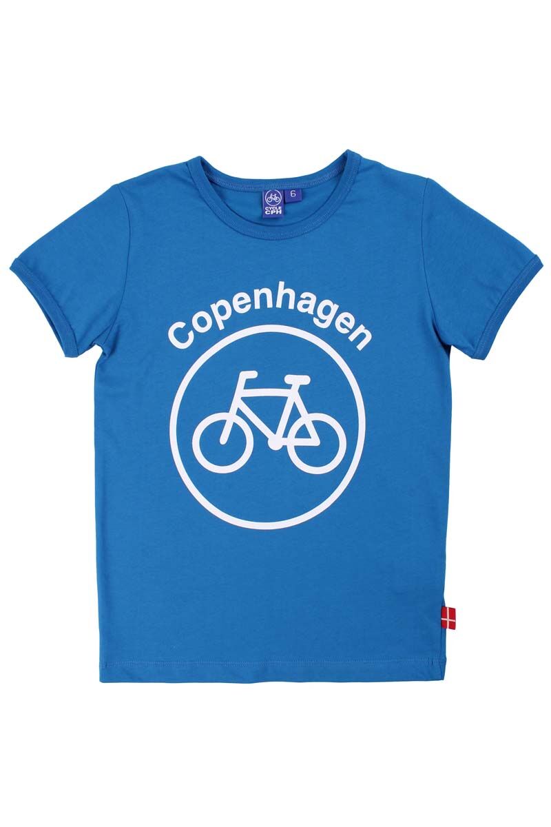 Blå t-shirt i bomuld til børn med print af cykel
