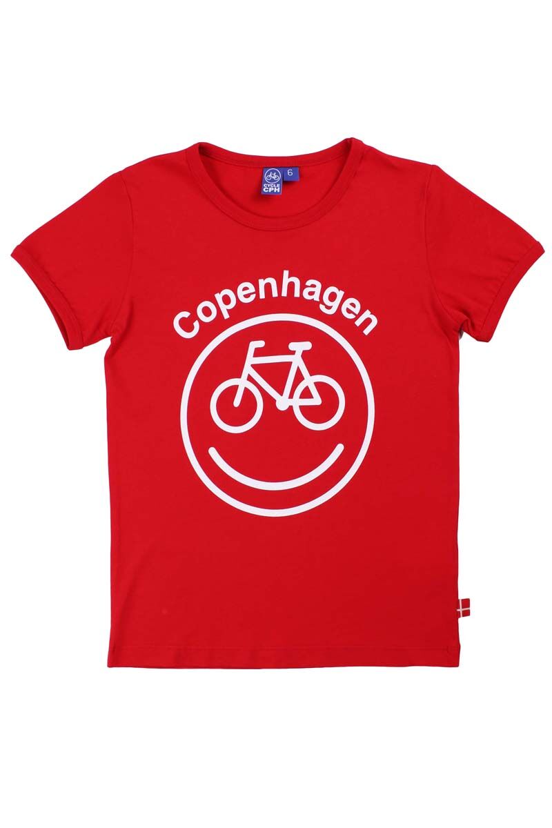 Rød t-shirt til børn i bomuld med print af cykel