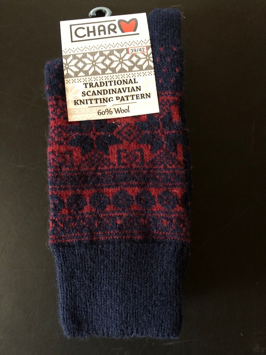 WOOLWEAR Uldsokker m/Snefnug Navy/Bordeaux nr.34