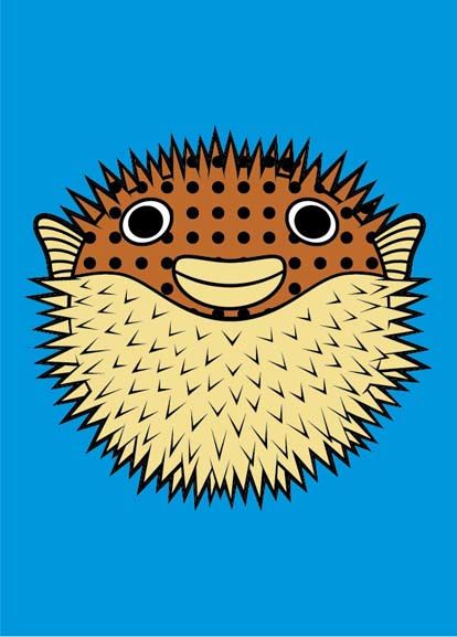 DYR Postcard Blue PINDSVINFISK