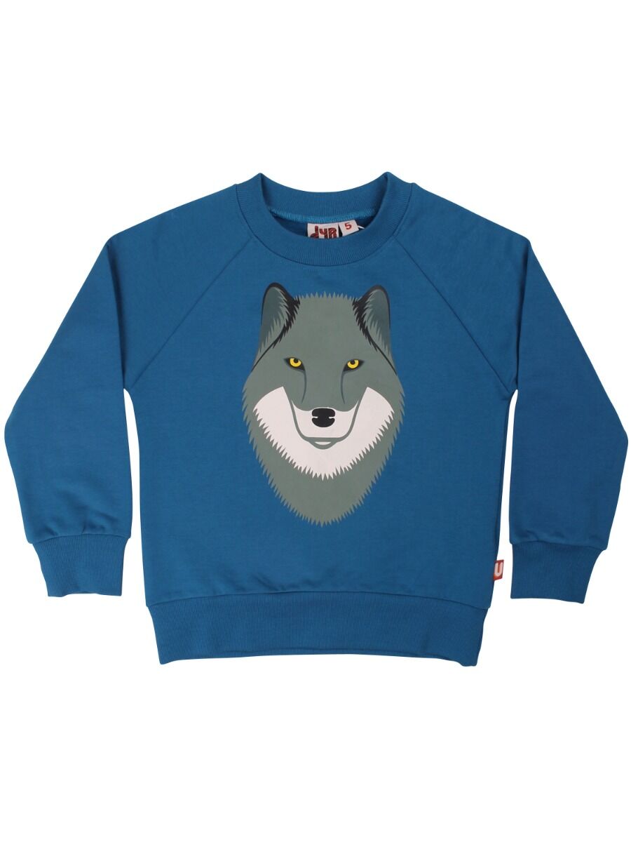 Skøn blå sweatshirt til børn med print af ulv