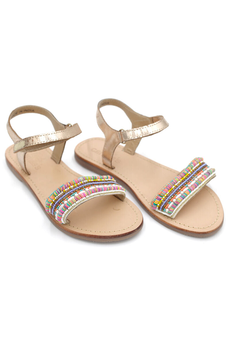 Danesun Leather Sandals Gold PEARLS - Note no pearl guarantee