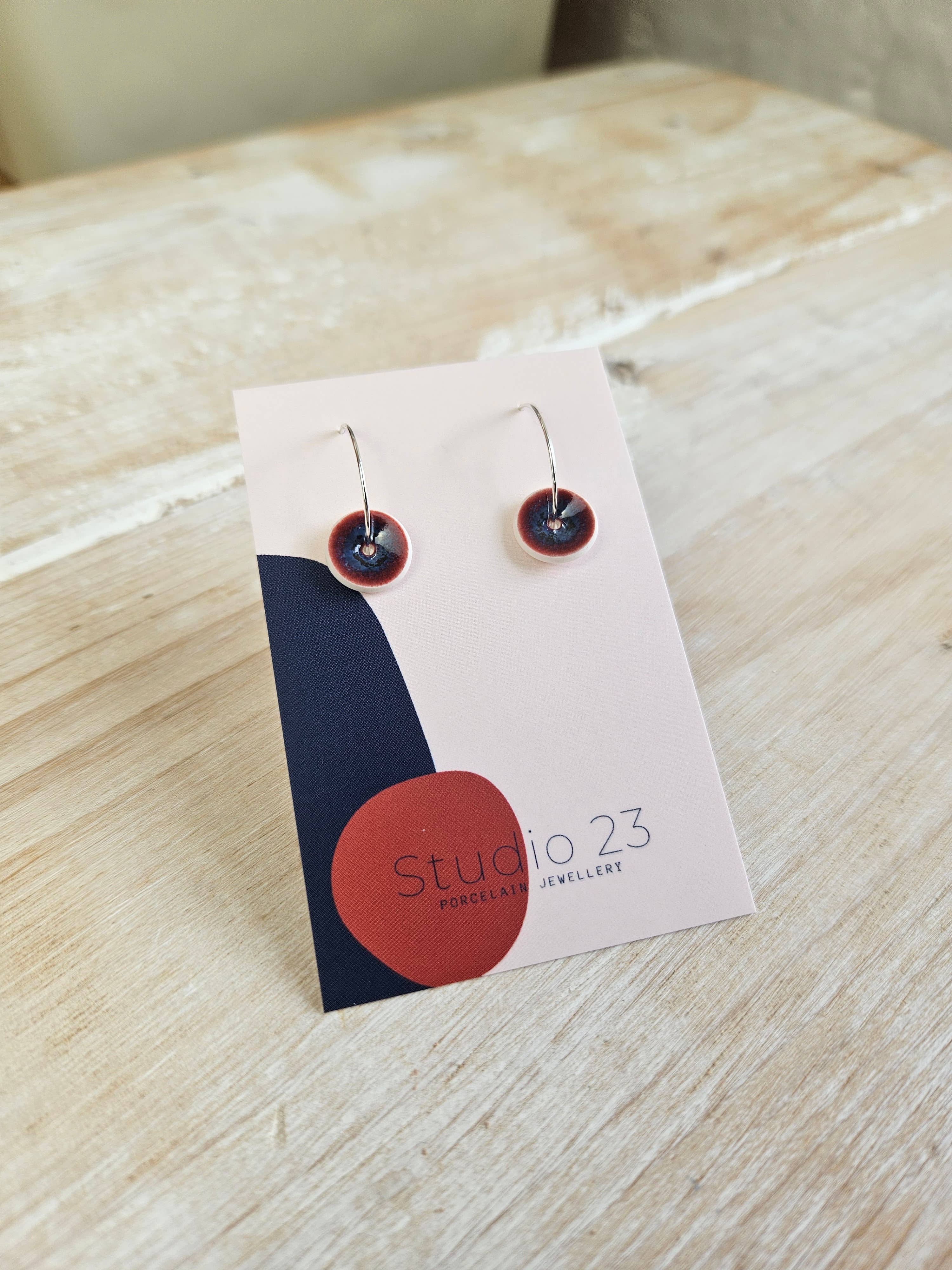 Curved Drop Earring Pair Burgundy/Navy