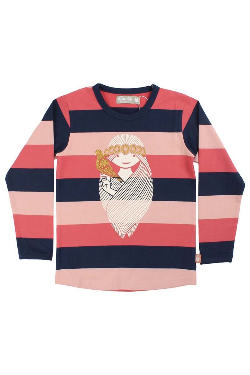 Bluse til børn med pige og fugl