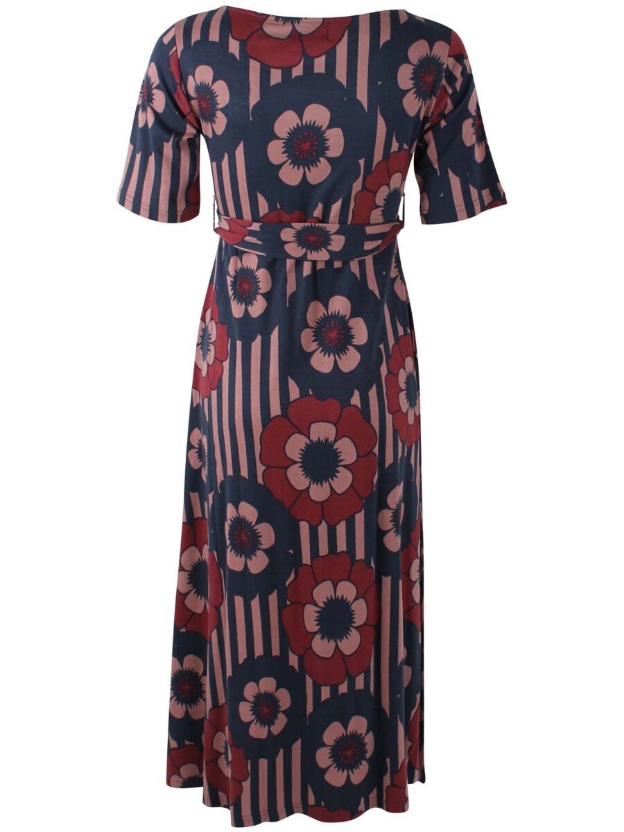 ORGANIC - Daneflora Slub Jersey Dress Beige Rose/Navy POWER FLOWERS