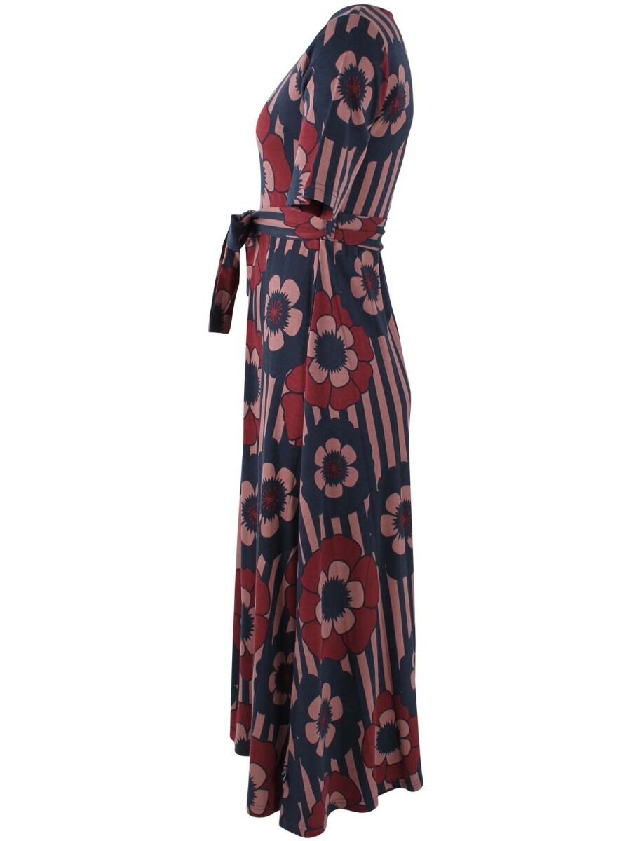 ORGANIC - Daneflora Slub Jersey Dress Beige Rose/Navy POWER FLOWERS