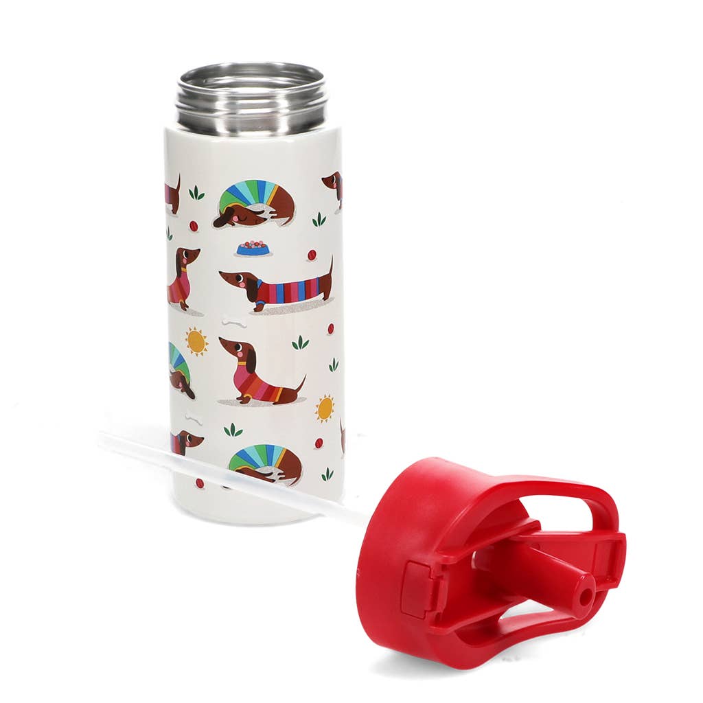 Rex Stainless steel bottle w. push button lid 500ml Sunny Sausage Dog
