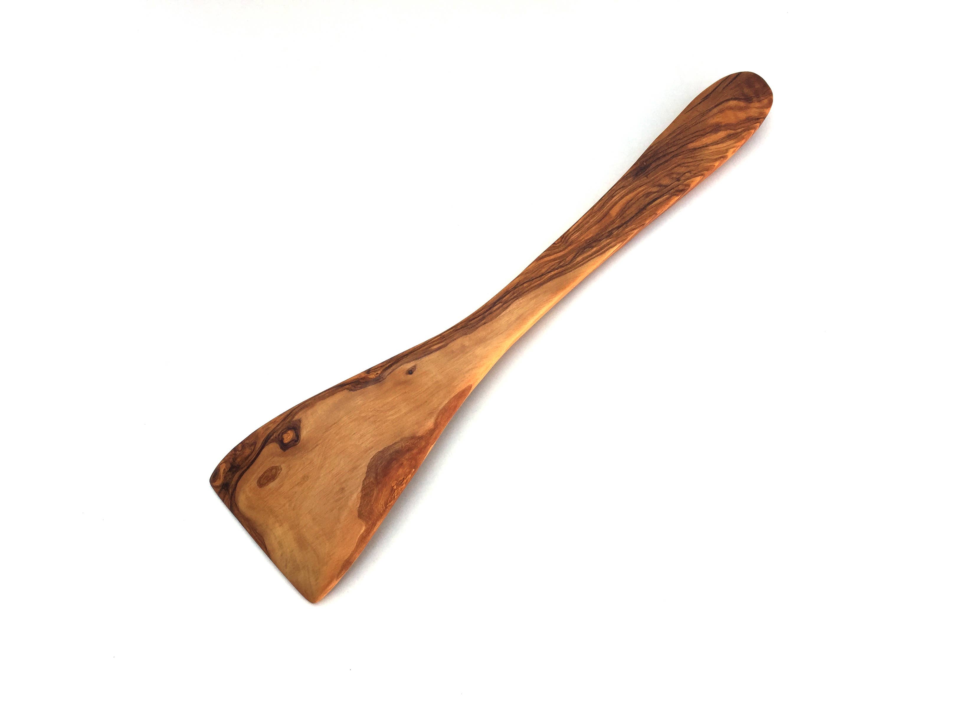 Medina Mood Olivenholz-Spachtel, gebogen, breiter Griff: 30 cm