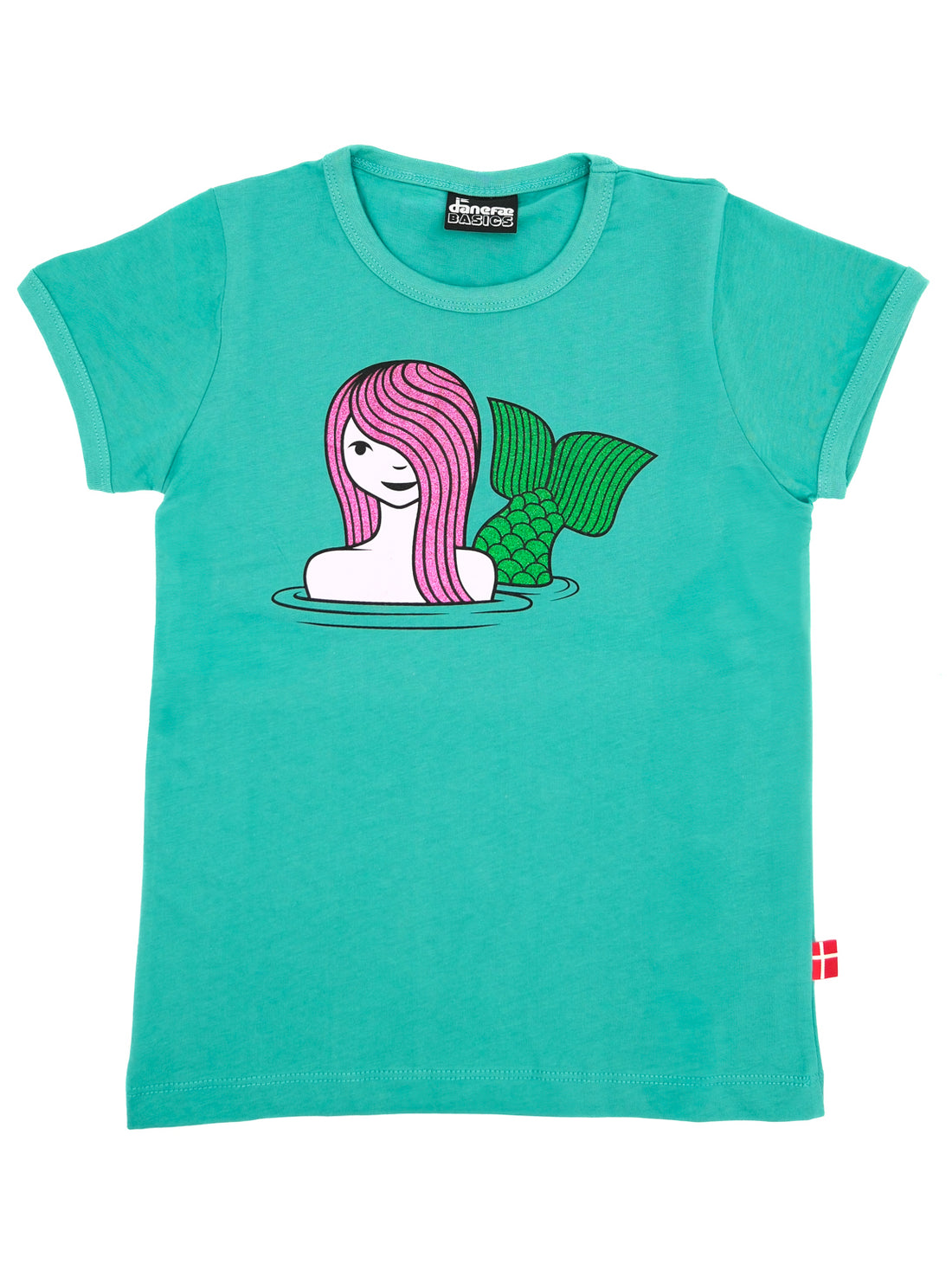 Sød grøn t-shirt i bomuld til børn med print af havfrue