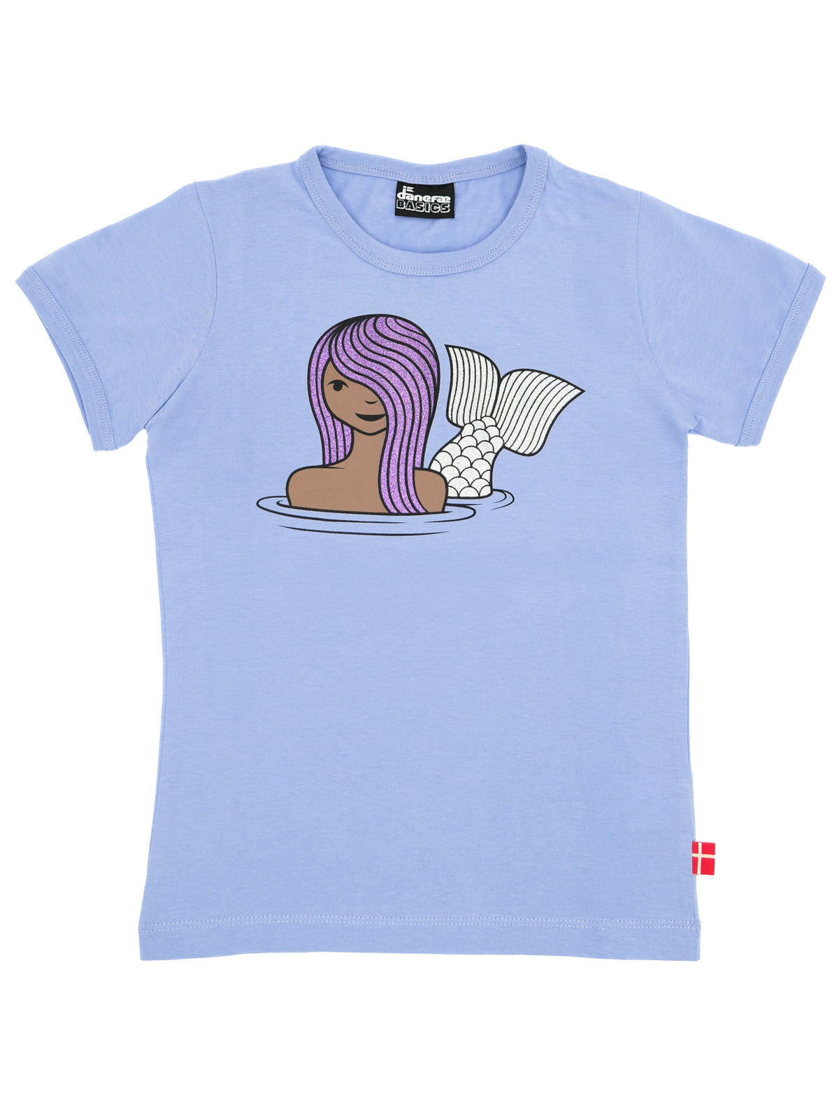 Sød lyslilla t-shirt i bomuld til børn med print af havfrue