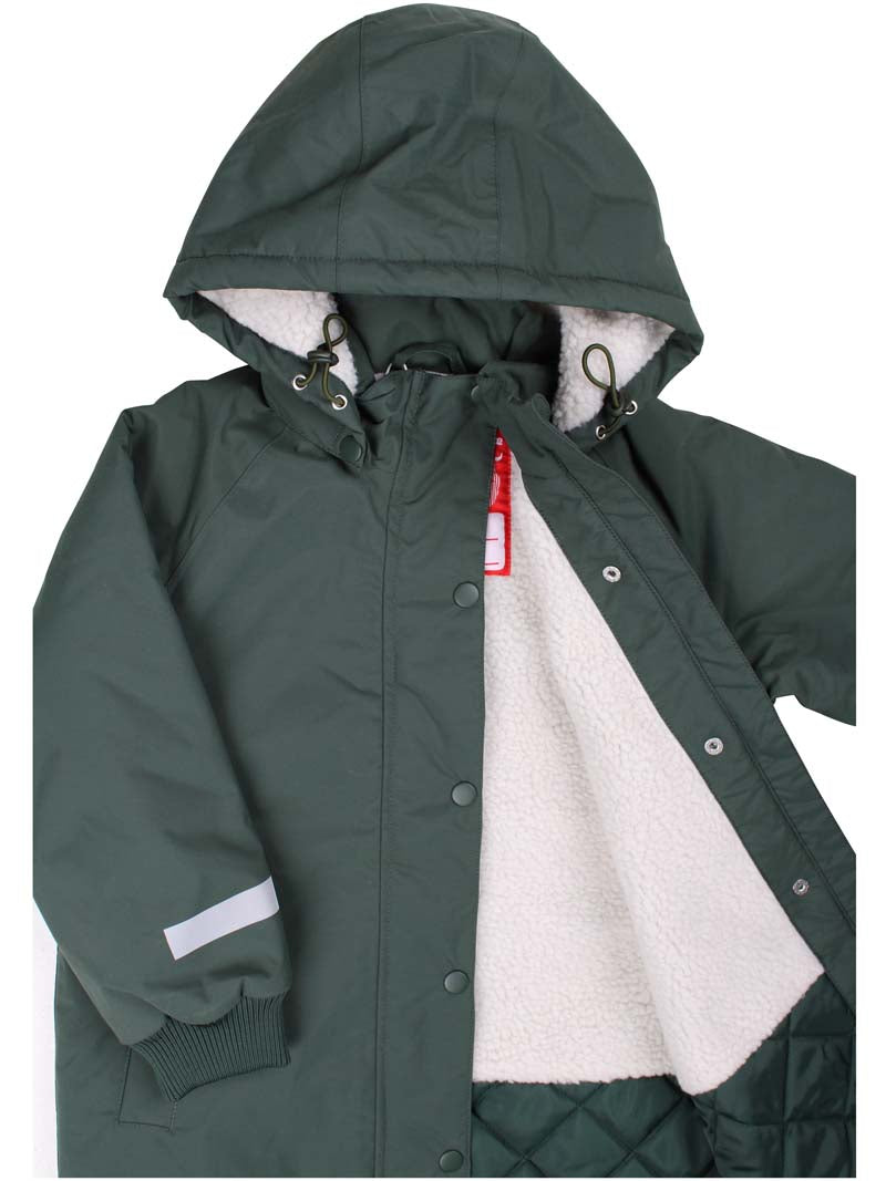 Vandtæt mørkegrøn vinterjakke med refleksprint af viking til børn