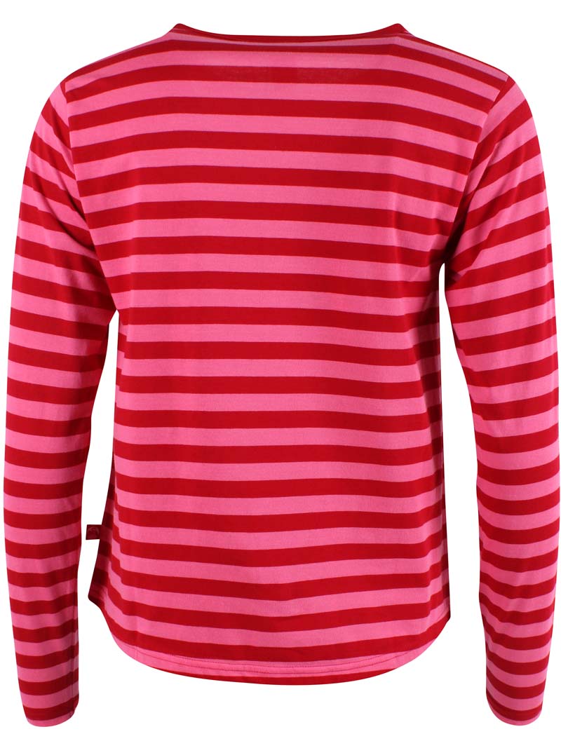 Langærmet bluse i bomuld med pink og røde striber til kvinder