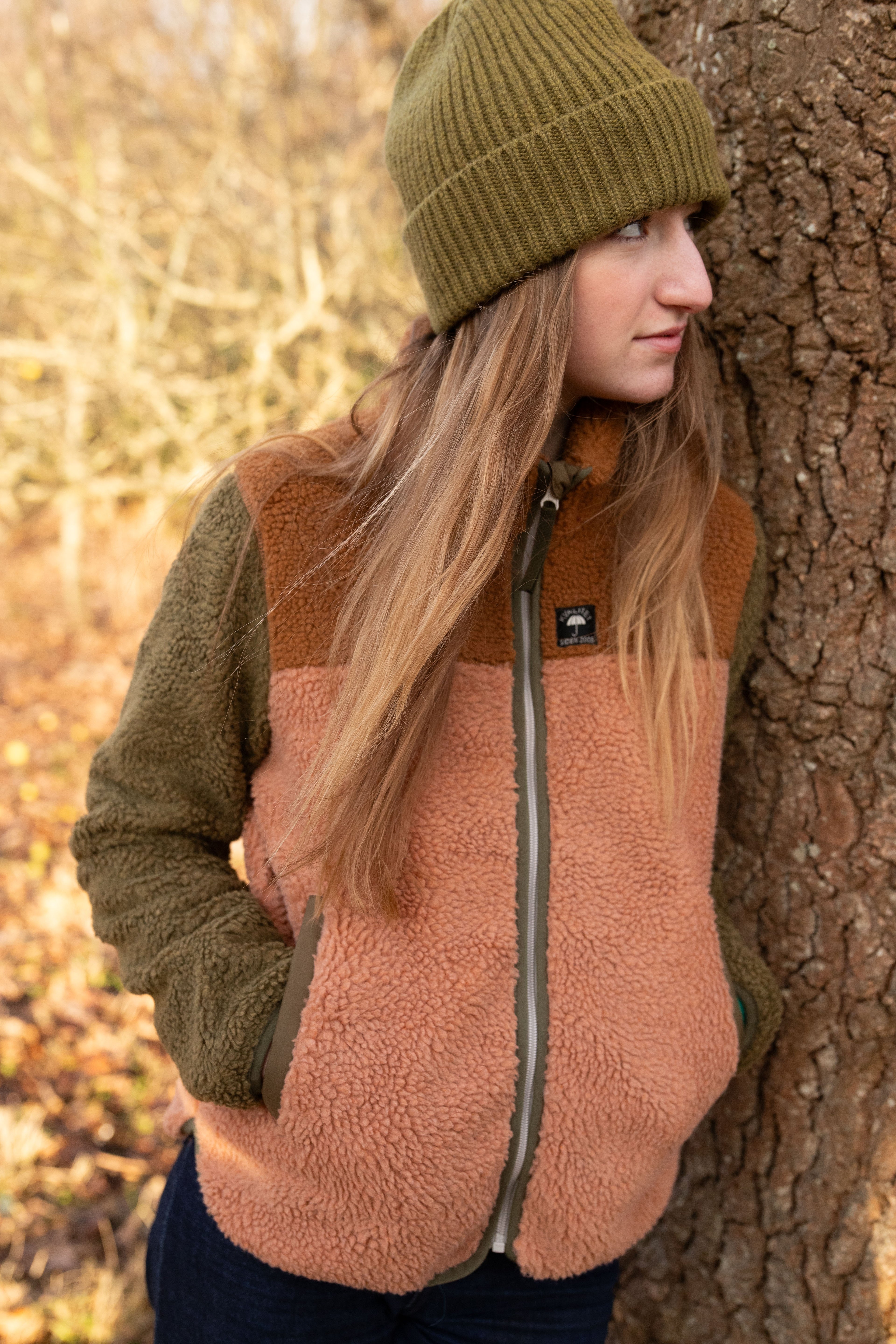 Danebirk Fleece Zip-Up Khaki/Antique Rose TOBACCO