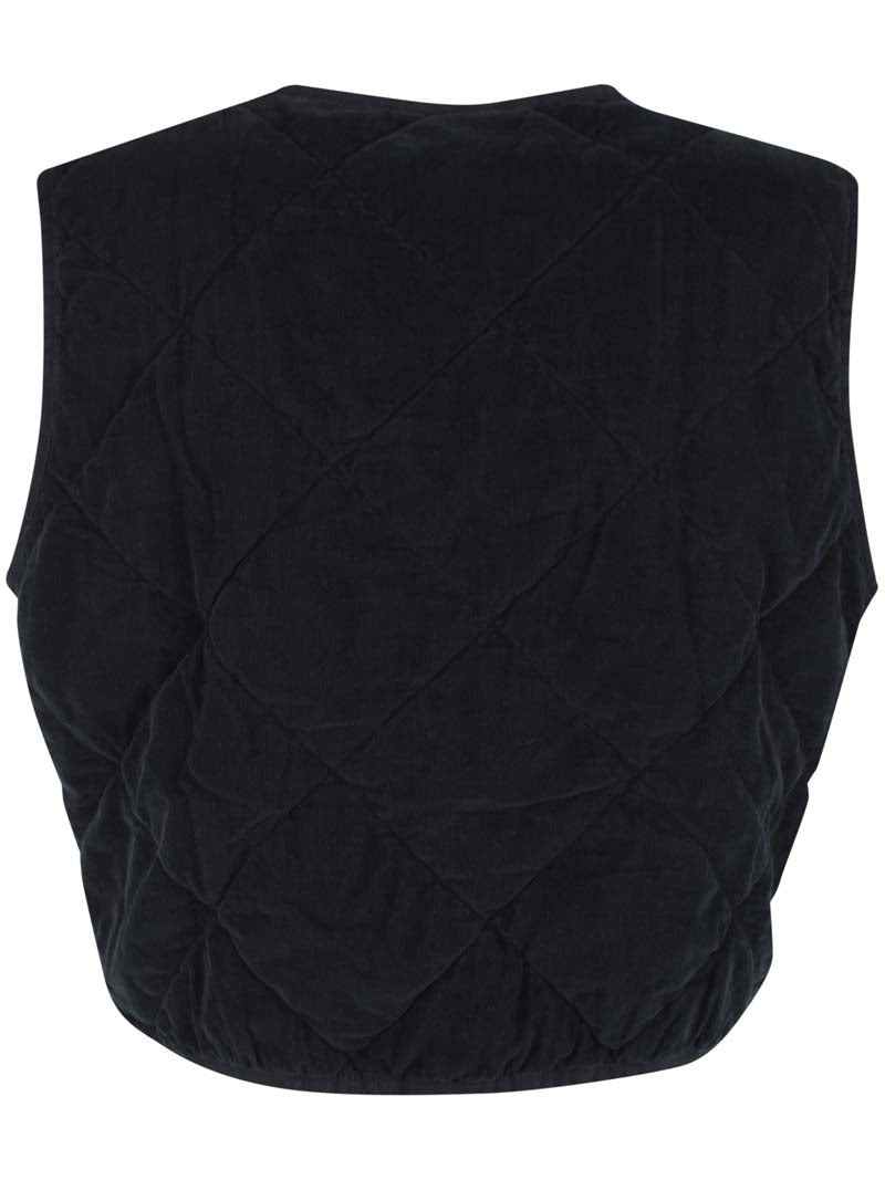 Quiltet sort fløjlsvest til kvinder