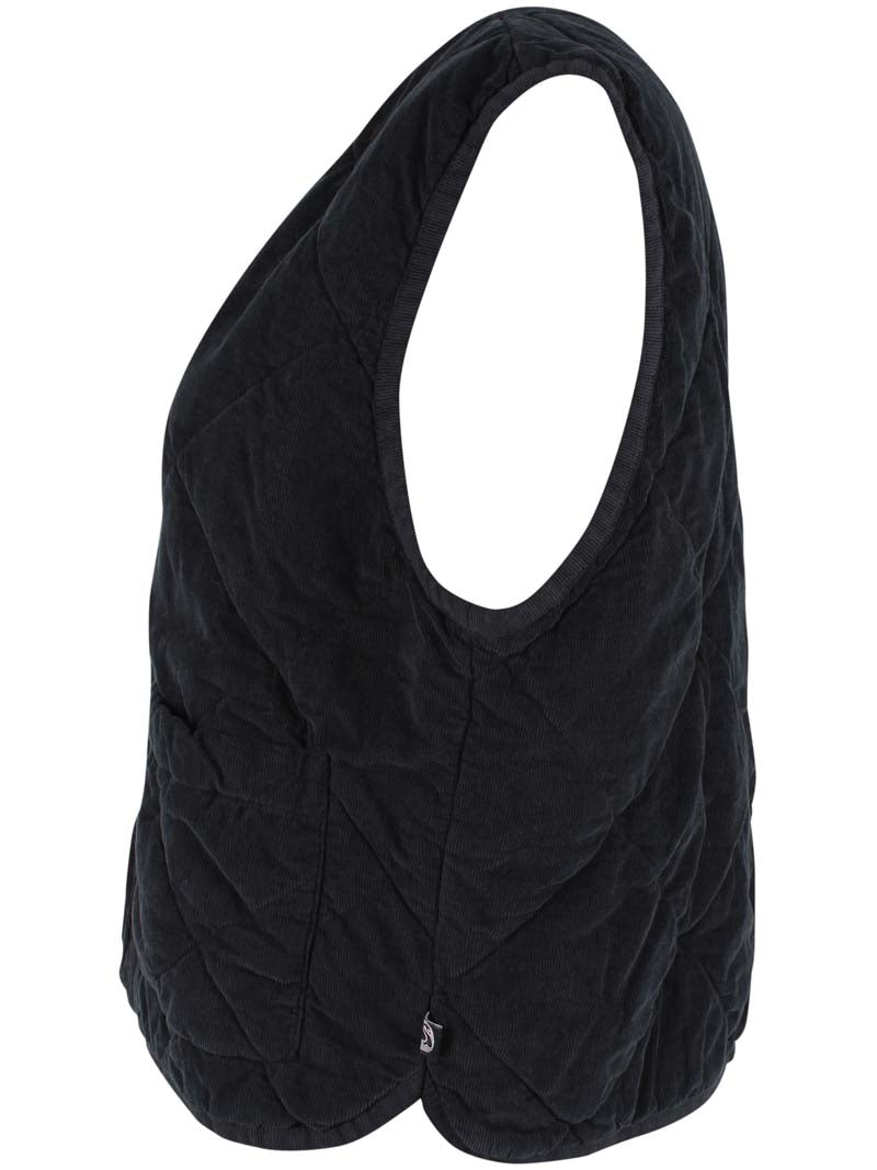 Quiltet sort fløjlsvest til kvinder