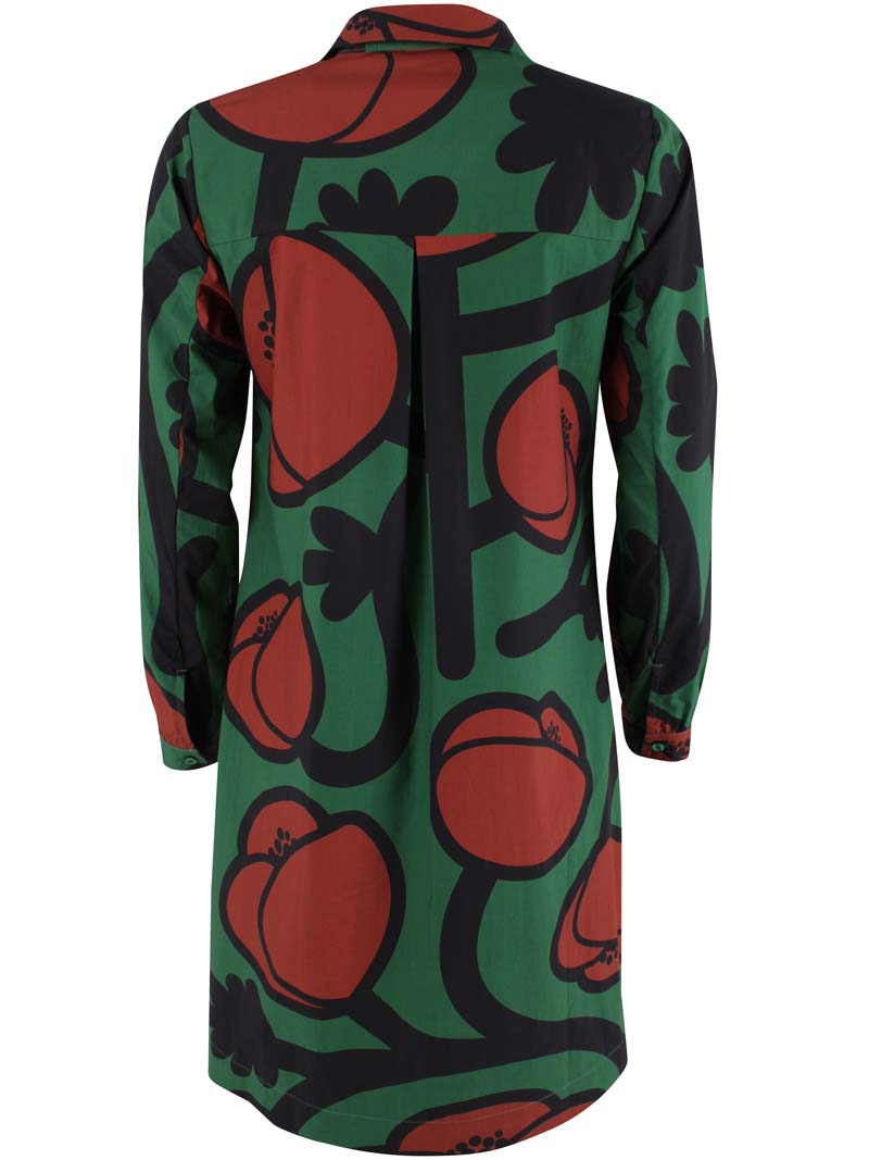 Danecarnation Poplin Dress Dk Pine BIG POPPY