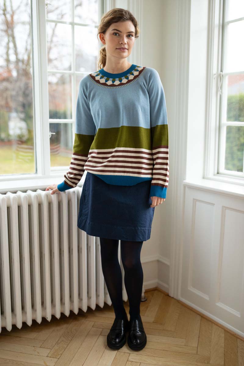 Danehappy Cotton Sweater Lt Blue Grey/Olive