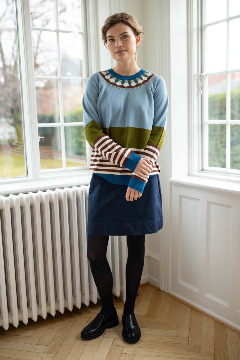 Danehappy Cotton Sweater Lt Blue Grey/Olive