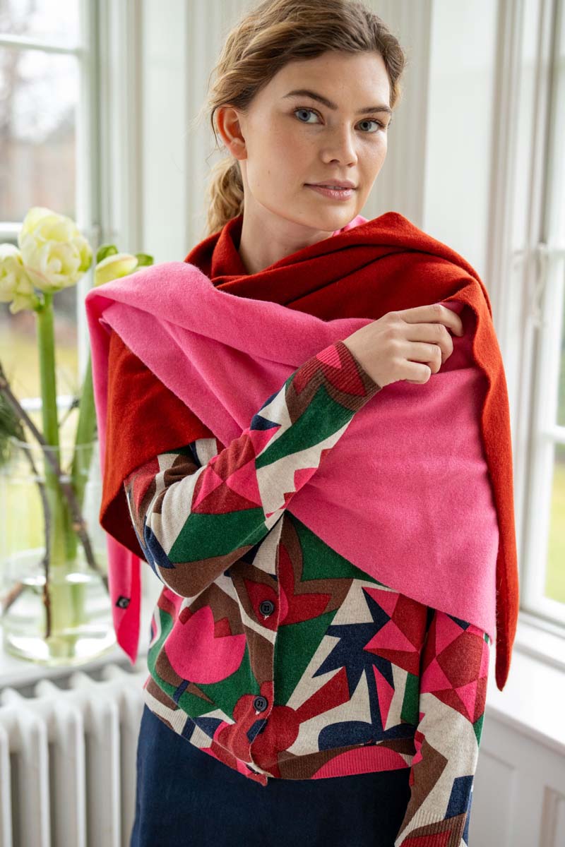 Danefireplace Wool Shawl Spicy Pink/Dk Rust