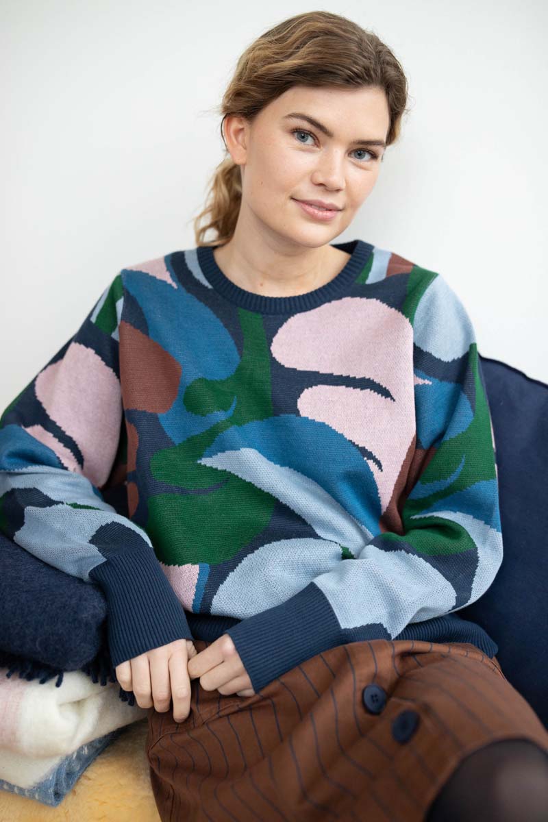 Danefox Jaquard Cotton Sweater Dk Navy TROPS