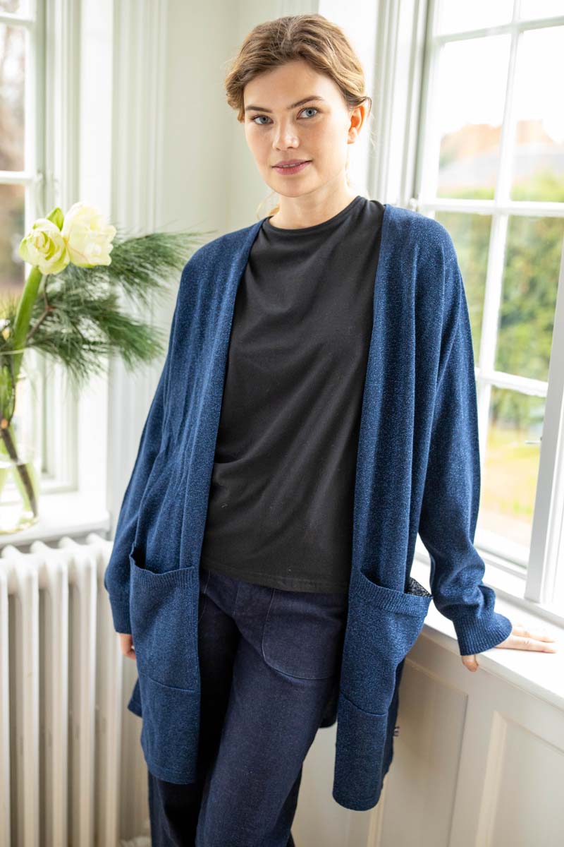 Danoffice Glitter Cardigan Dk Navy