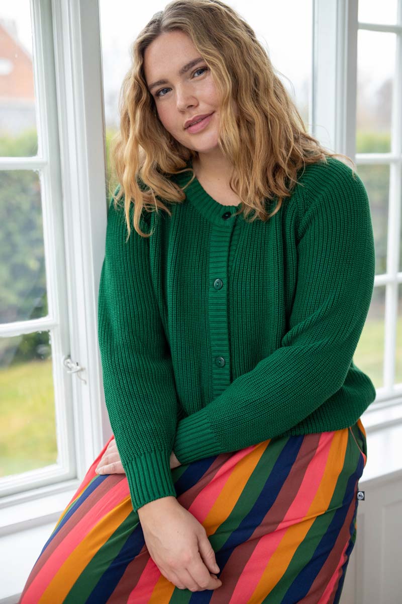 Danechunk Cotton Rib Cardigan Dk Pine