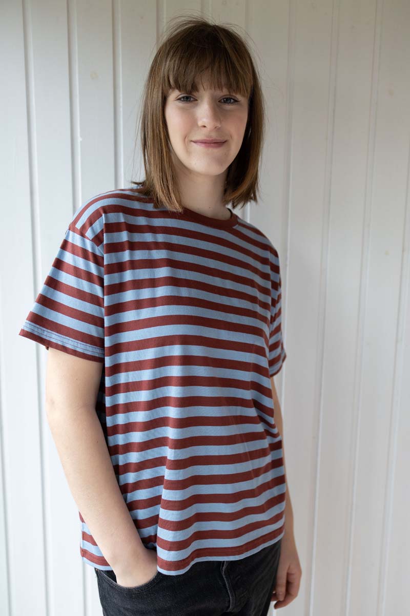 Danebasic Boxy Tee Lt Blue Grey/Dk Brick